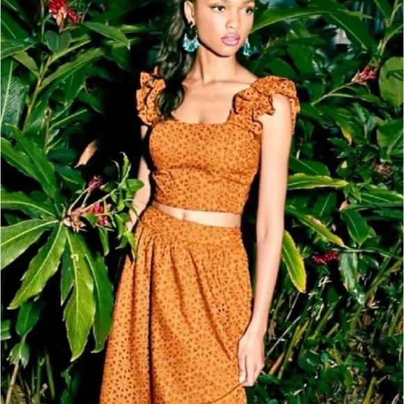NWT Lilly Pulitzer Toffee Neon Sunburst Eyelet Lolina Midi Set (Top Only) Sz 10 - Picture 1 of 6